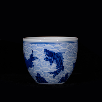 青花鲤鱼跳龙门纹单杯